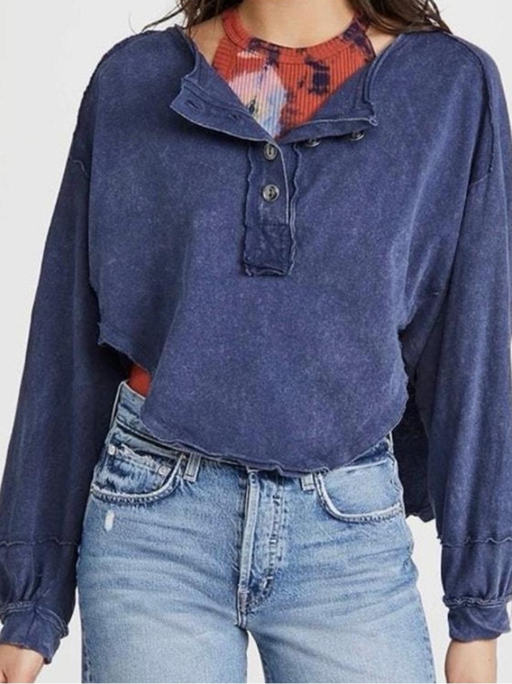 Free People Melodi Henley Top in Blue Quarry